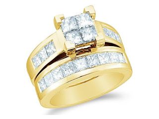 14k Yellow Gold Diamond Ladies Engagement Ring Wedding Band Two 2 Ring Set Solitaire Style Center Setting Side Stones Large Princess Cut Diamond Ring  (3.0 cttw, G   H Color, SI2 Clarity)