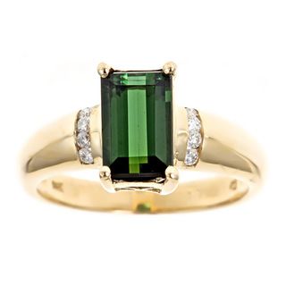yach 14k Gold Green Tourmaline and 1/8ct TDW Diamond Ring (G H, I1