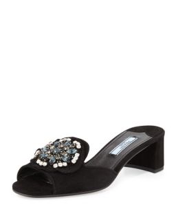 Prada Brocade Embellished Metallic Mule, Black (Nero)