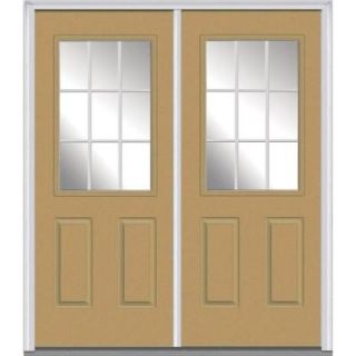 Milliken Millwork 64 in. x 80 in. Classic Clear Glass GBG 1/2 Lite Painted Builder's Choice Steel Double Prehung Front Door Z005085R