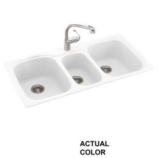Dual Mount Composite 44x22x9 in. 1 Hole Triple Bowl Kitchen Sink in White KS04422TB.010