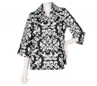 Dennis Basso Printed Cotton Canvas 3/4 Sleeve A line Jacket —
