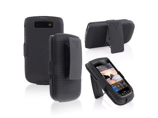 Insten Black Holster Stand Clip on Plastic Case Cover + Reusable Screen Protector compatible with BlackBerry Torch 9800 / 9810