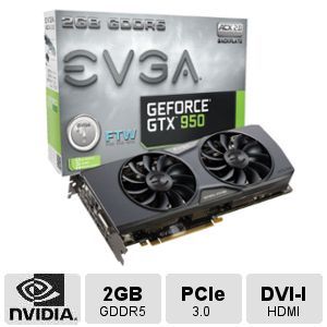 EVGA GeForce GTX 950 2GB FTW GAMING (02G P4 2958 KR), Silent Cooling Graphics Card