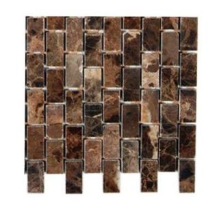 Splashback Tile Rich Dark Emperador 1/2 in. x 1 in. Marble Mosaic Tile Sample L3A1