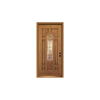 JELD WEN Aurora 8 Panel Insulating Core Center Arch Lite Left Hand Inswing Honey Fiberglass Stained Prehung Entry Door (Common 36 in x 80 in; Actual 37.5 in x 81.75 in)