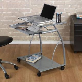 Calico Designs L Computer Cart   Silver/Clear Glass