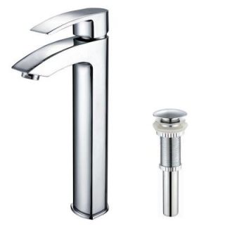 KRAUS Visio Single Hole 1 Handle High Arc Vessel Faucet with Pop Up Drain in Chrome FVS 1810 PU 10CH