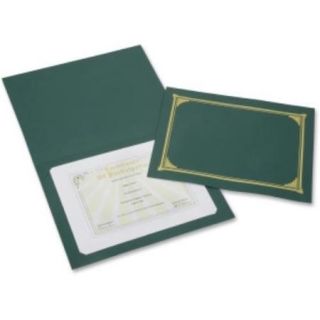 Skilcraft Linen Gold Foil Certificate Holder   A4   8.27" Width X 11.69" Length, 8.50" Width X 11" Length, 8" Width X 10" Length Sheet Size   Linen   Green   6 / Pack (nsn 6272961)