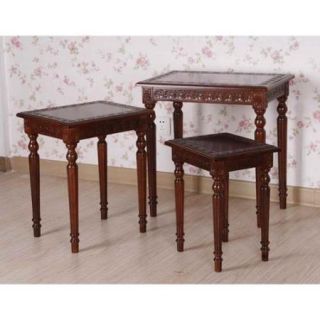 Hand Carved Indoor Wood Nesting Tables   Set of 3