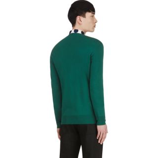Burberry Prorsum Green Virgin Wool Crewneck Sweater
