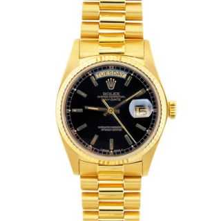 Pre owned Rolex 18k Gold President Mens Black Dial Watch   12924300