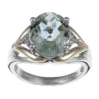 Miadora Silver and 14k Gold Green Amethyst Diamond Ring  