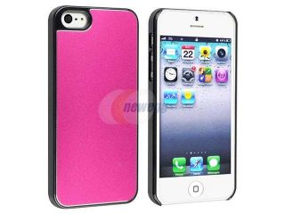 Insten Hot Pink Frost Aluminum Rear Snap on Hard Plastic Case Cover + 1 White Home/Wall Charger Adapter for Apple iPhone 5