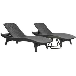 Keter Pacific Grey All Weather Adjustable Resin Patio Chaise Lounger with Side Table (3 Set) 222213