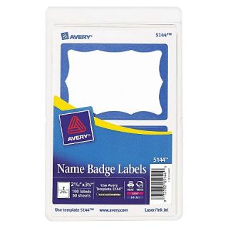 Avery® Printable Self Adhesive Name Badges, 2 11/32 x 3 3/8, Blue