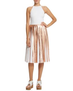 Raoul Foil Pleated Skirt, Gold/Eraser