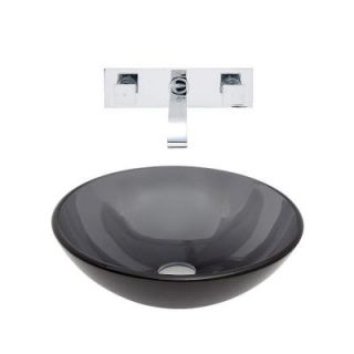 Vigo Glass Vessel Sink in Sheer Black with Wall Mount Faucet Set in Chrome VGT261