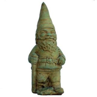 Cast Stone Hiking Gnome Garden Statue   Weathered Bronze GNGH WB