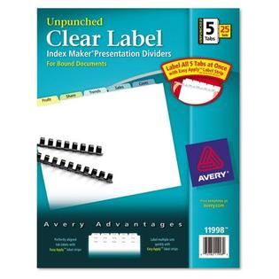 Avery Clear Label Index Divider, Five Tab, 5 Sets/Pack   Office