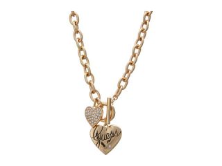 GUESS Double Heart Charm Toggle Necklace 16 inch