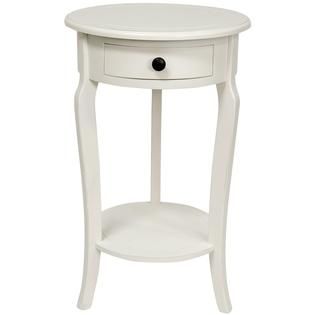 Oriental Furniture  26 Classic Round End Table w/ Drawer   White