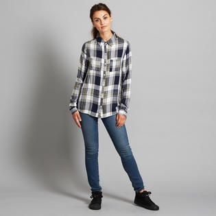 Adam Levine Women’s Woven Plaid Shirt with Vented Back   Clothing
