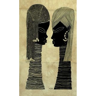 Heidi Lange Samburu Couple Unframed Batik Cotton Screen Print (Kenya