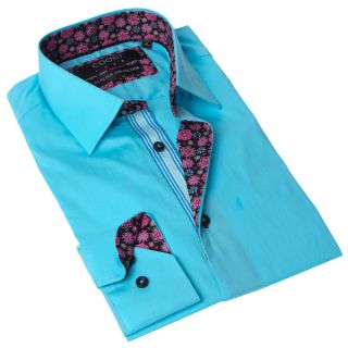 Coogi Luxe Mens Blue and Pink Solid Button up Dress Shirt