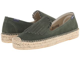 Soludos Leather Fringe Smoking Slipper Platform Moss Green