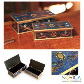 Set of 2 Wood Midnight Marvel Painted Glass Jewelry Boxes (Peru)