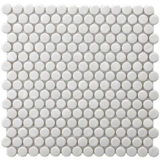 Merola Tile Metro Penny Glossy White 9 3/4 in. x 11 1/2 in. x 6 mm Porcelain Mosaic Tile (8 sq. ft. / case) FXLMPW