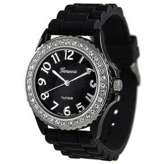 Brinley Co. Women's CZ Accented Silicone Link Watch