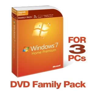 Microsoft Windows 7 Home Premium Family Pack Operating System Software   UPGRADE, For 3 PCs, DVD