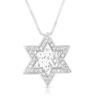 Petite Sterling Silver Star of David Cubic Zirconia Pendant Necklace