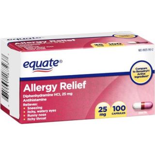 Equate Allergy Medication 25Mg Capsules Antihistamine, 100 Ct