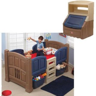Step2 Loft & Storage Twin Bed w/Bookcase Storage Chest Bundle, Boy or Girl