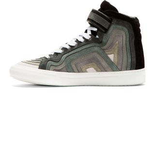 Pierre Hardy Grey Rainbow Banded Suede High Top Sneakers