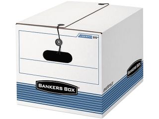 Fellowes 0002501  Bankers Box Storage Box, Legal/Letter, Tie Closure, White/Blue, 4/Carton