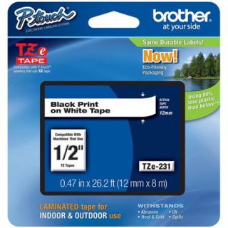 Brother TZE231 12mm Laminated Tape, Black on White