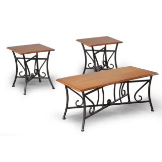 Baxton Studio Manchot Wood and Metal 3 piece Contemporary Table Set