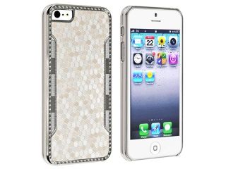Insten Luxury Diamond White Snake Skin Leather Hard Case Cover + Mirror Screen Protector compatible with Apple iPhone 5