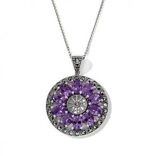 Gray Marcasite and Amethyst Sterling Silver Kaleidoscope Design Pendant with 18   1635667