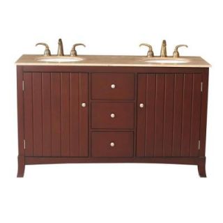 stufurhome Alexis 60 in. Vanity in Dark Cherry with Marble Vanity Top in Travertine with White Undermount Sinks DISCONTINUED GM 3320 60 TR