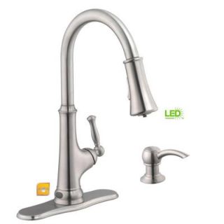 Glacier Bay Touchless Single Handle Pull Down Sprayer Kitchen Faucet with LED Light in Stainless Steel 67536 0508D2