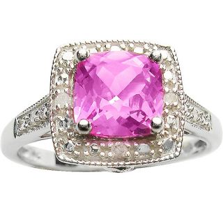 Cushion Cut Created Pink Sapphire and Diamond Accent Cocktail Ring