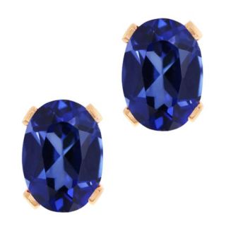 2.06 Ct Oval 7x5mm Blue Simulated Sapphire 18K Rose Gold Stud Earrings