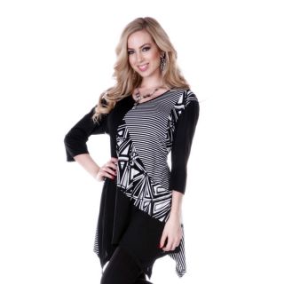 Womens Black/ White Multi pattern 3/4 length Sleeve Tunic  