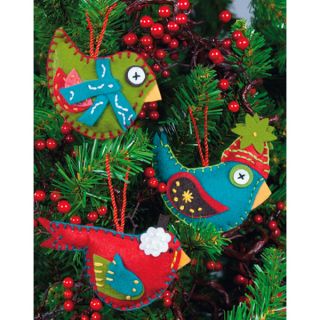 Whimsical Birds Ornaments Felt Applique Kit 2 3/4X4 3/4 Set Of 3