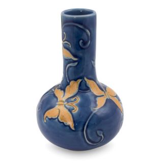 Handcrafted Celadon Ceramic Ocean Butterflies Vase (Thailand)